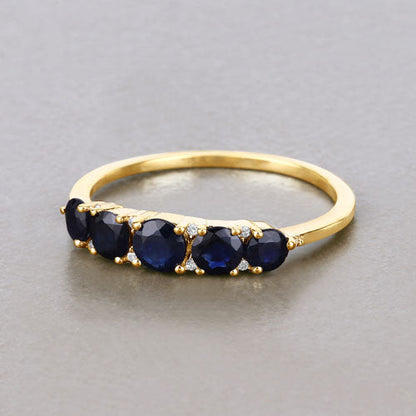 1.05 Carat Genuine Blue Sapphire and White Diamond 14K Yellow Gold Ring  DestGlow