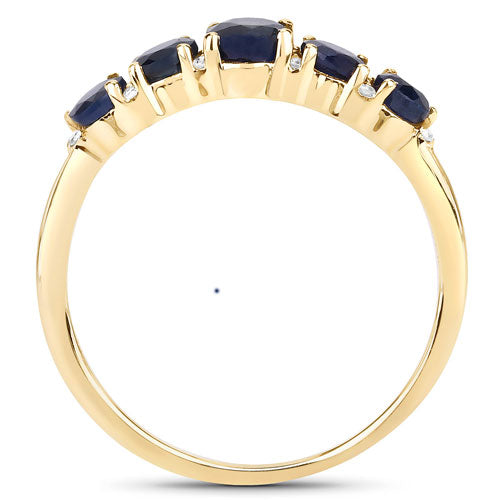 1.05 Carat Genuine Blue Sapphire and White Diamond 14K Yellow Gold Ring  DestGlow