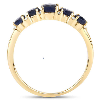 1.05 Carat Genuine Blue Sapphire and White Diamond 14K Yellow Gold Ring  DestGlow