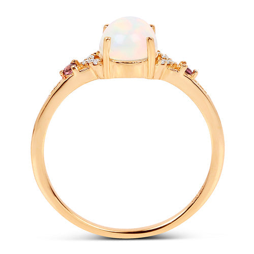 0.57 Carat Genuine Opal Ethiopian, Pink Tourmaline &amp; White Diamond 14K Yellow Gold Ring by Bids.com