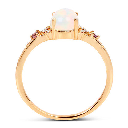 0.57 Carat Genuine Opal Ethiopian, Pink Tourmaline &amp; White Diamond 14K Yellow Gold Ring by Bids.com