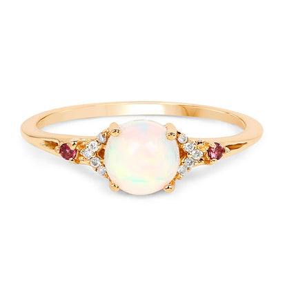 0.57 Carat Genuine Opal Ethiopian, Pink Tourmaline &amp; White Diamond 14K Yellow Gold Ring by Bids.com