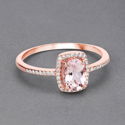 0.82 Carat Genuine Morganite and White Diamond 14K Rose Gold Ring by Bids.com