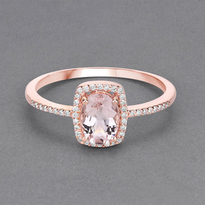 0.82 Carat Genuine Morganite and White Diamond 14K Rose Gold Ring by Bids.com