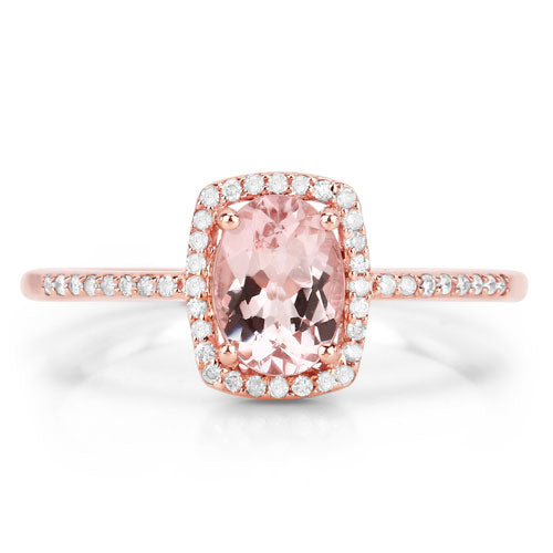 0.82 Carat Genuine Morganite and White Diamond 14K Rose Gold Ring by Bids.com