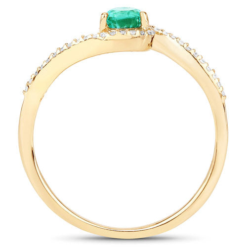 0.33 Carat Genuine Zambian Emerald and White Diamond 14K Yellow Gold Ring by Bids.com