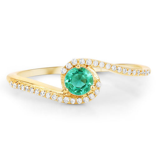 0.33 Carat Genuine Zambian Emerald and White Diamond 14K Yellow Gold Ring by Bids.com