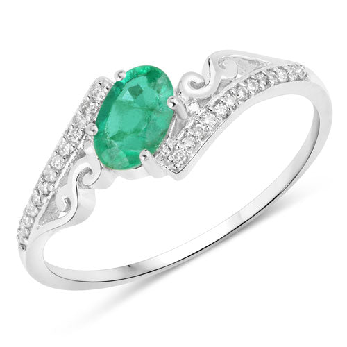 0.51 Carat Genuine Zambian Emerald and White Diamond 14K White Gold Ring by Bids.com
