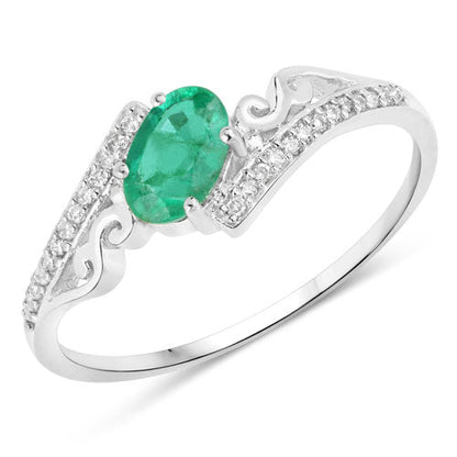 0.51 Carat Genuine Zambian Emerald and White Diamond 14K White Gold Ring by Bids.com
