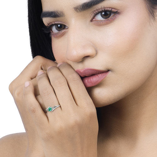 0.51 Carat Genuine Zambian Emerald and White Diamond 14K White Gold Ring by Bids.com