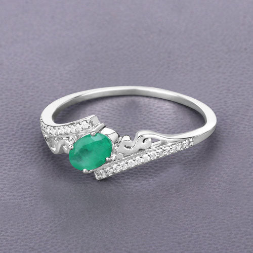 0.51 Carat Genuine Zambian Emerald and White Diamond 14K White Gold Ring by Bids.com