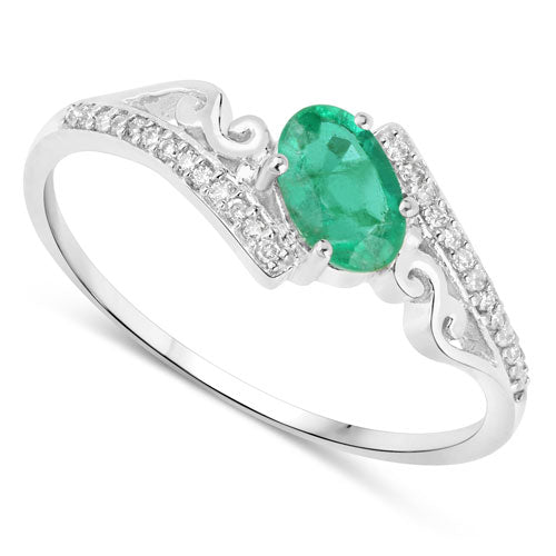 0.51 Carat Genuine Zambian Emerald and White Diamond 14K White Gold Ring by Bids.com