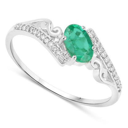 0.51 Carat Genuine Zambian Emerald and White Diamond 14K White Gold Ring by Bids.com