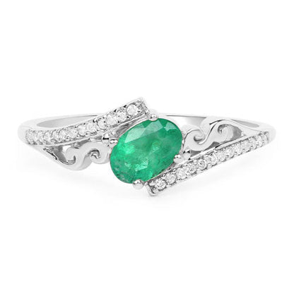 0.51 Carat Genuine Zambian Emerald and White Diamond 14K White Gold Ring by Bids.com