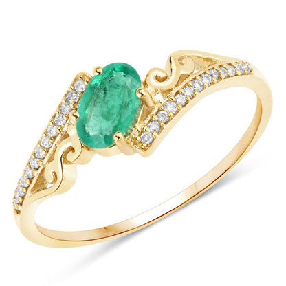 0.51 Carat Genuine Zambian Emerald and White Diamond 14K Yellow Gold Ring by Bids.com
