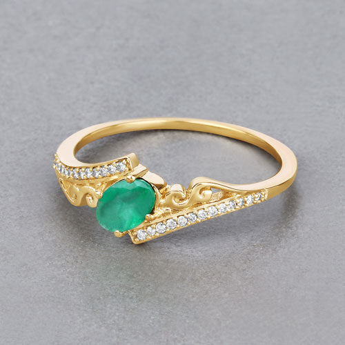 0.51 Carat Genuine Zambian Emerald and White Diamond 14K Yellow Gold Ring by Bids.com
