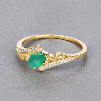 0.51 Carat Genuine Zambian Emerald and White Diamond 14K Yellow Gold Ring by Bids.com