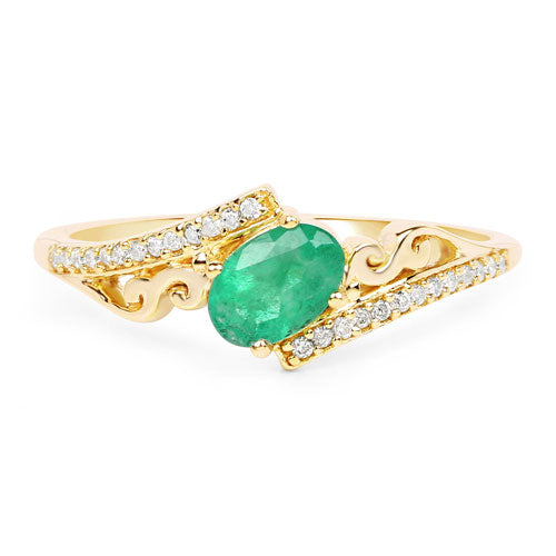 0.51 Carat Genuine Zambian Emerald and White Diamond 14K Yellow Gold Ring by Bids.com