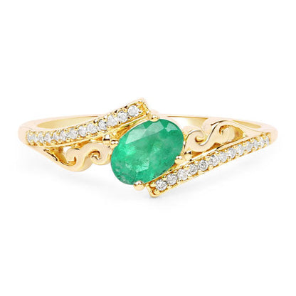 0.51 Carat Genuine Zambian Emerald and White Diamond 14K Yellow Gold Ring by Bids.com
