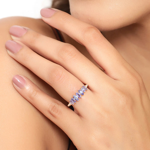 0.76 Carat Genuine Tanzanite and White Diamond 14K Yellow Gold Ring  DestGlow