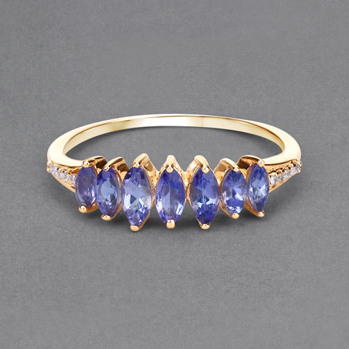 0.76 Carat Genuine Tanzanite and White Diamond 14K Yellow Gold Ring  DestGlow