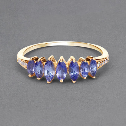 0.76 Carat Genuine Tanzanite and White Diamond 14K Yellow Gold Ring  DestGlow