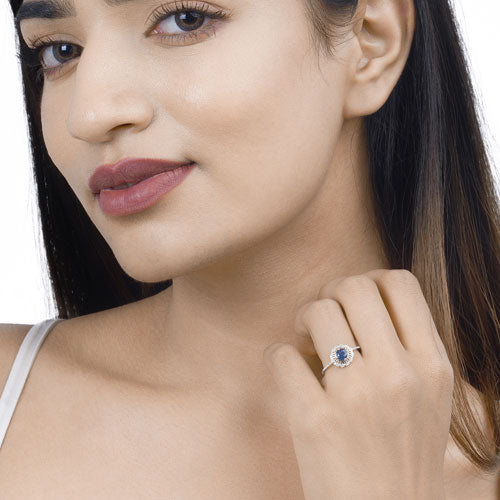 0.72 Carat Genuine Blue Sapphire and White Diamond 14K White Gold Ring by Bids.com