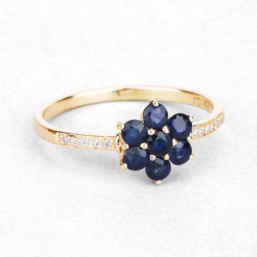 0.45 Carat Genuine Blue Sapphire and White Diamond 10K Yellow Gold Ring  DestGlow