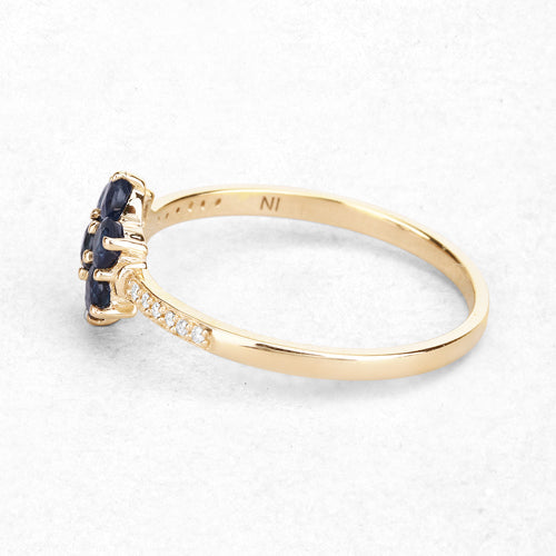 0.45 Carat Genuine Blue Sapphire and White Diamond 10K Yellow Gold Ring  DestGlow