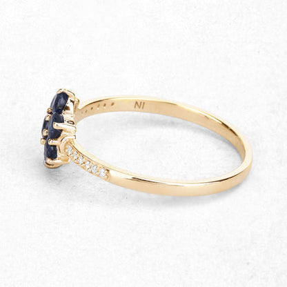 0.45 Carat Genuine Blue Sapphire and White Diamond 10K Yellow Gold Ring  DestGlow