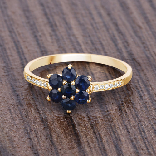 0.45 Carat Genuine Blue Sapphire and White Diamond 10K Yellow Gold Ring  DestGlow