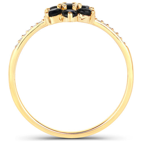 0.45 Carat Genuine Blue Sapphire and White Diamond 10K Yellow Gold Ring  DestGlow