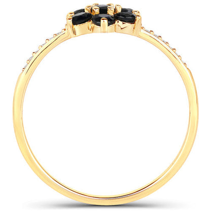 0.45 Carat Genuine Blue Sapphire and White Diamond 10K Yellow Gold Ring  DestGlow