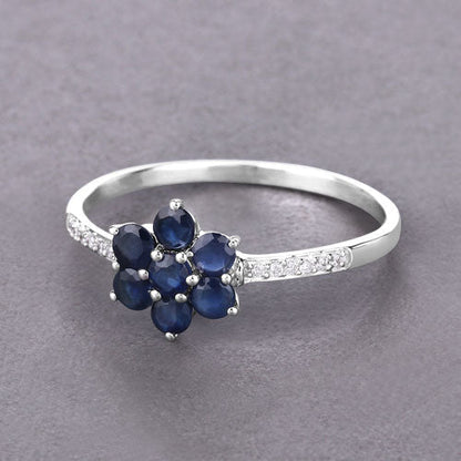 0.59 Carat Genuine Blue Sapphire and White Diamond 14K White Gold Ring  DestGlow