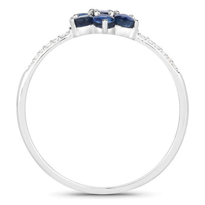 0.59 Carat Genuine Blue Sapphire and White Diamond 14K White Gold Ring  DestGlow