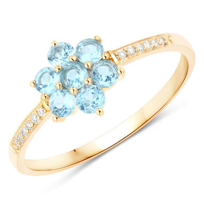 0.57 Carat Genuine Swiss Blue Topaz and White Diamond 10K Yellow Gold Ring  DestGlow