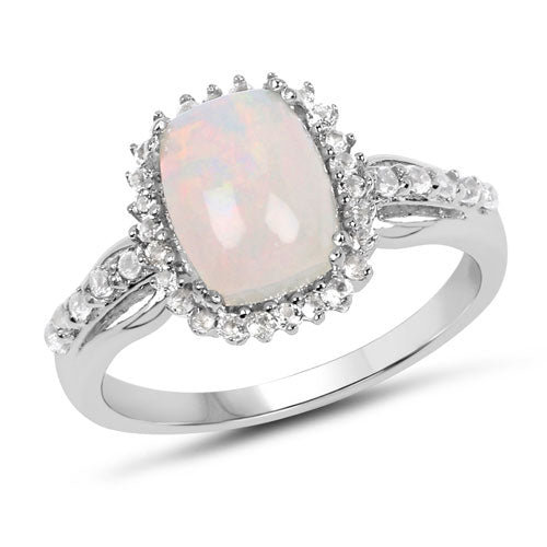 1.55 Carat Genuine Ethiopian Opal and White Topaz .925 Sterling Silver Ring by Bids.com