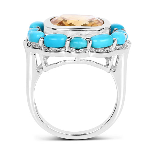 9.26 Carat Genuine Citrine and Turquoise .925 Sterling Silver Ring by Bids.com