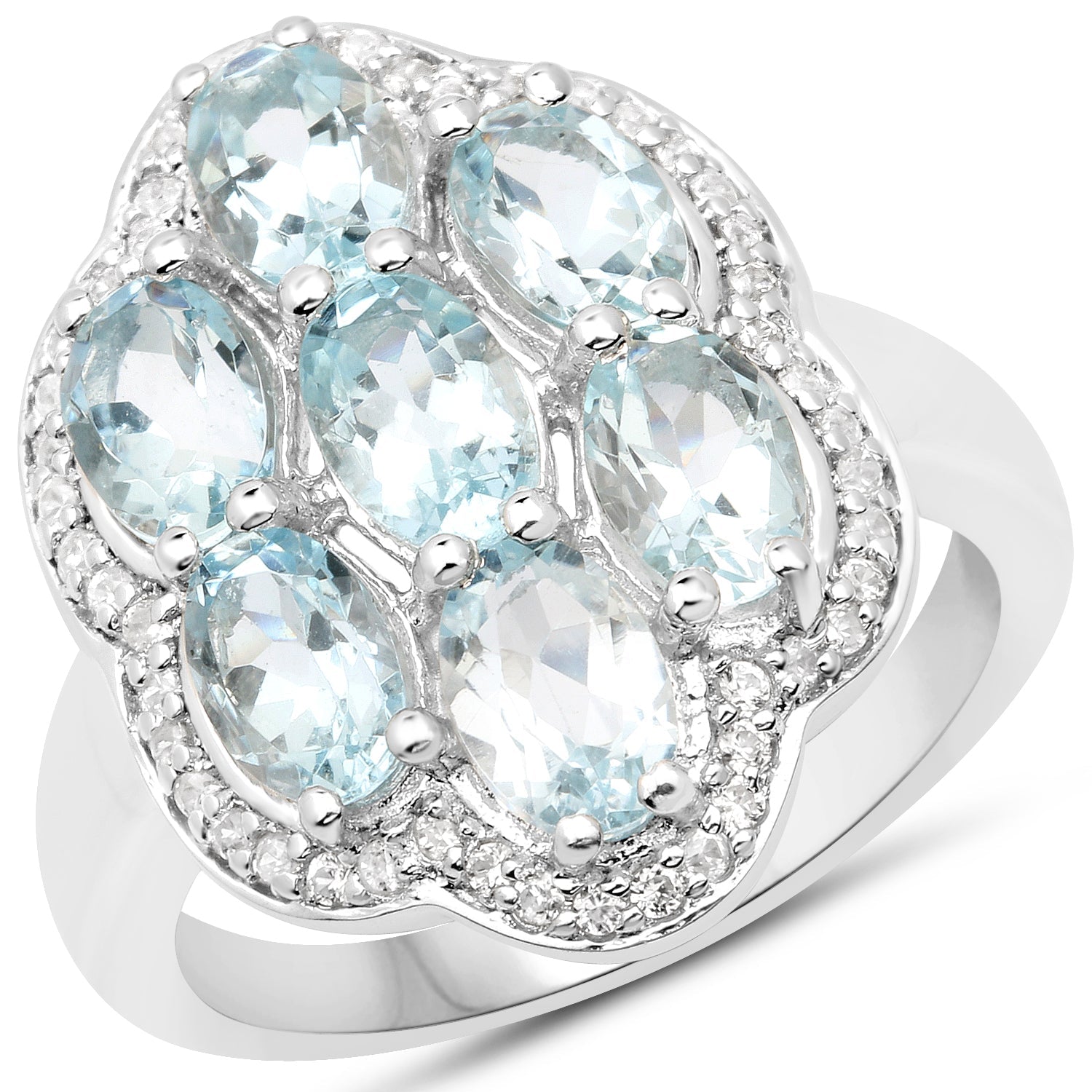 3.09 Carat Genuine Aquamarine and White Zircon .925 Sterling Silver Ring by Avera Group