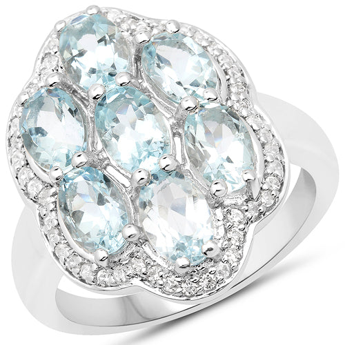 3.09 Carat Genuine Aquamarine and White Zircon .925 Sterling Silver Ring by Bids.com