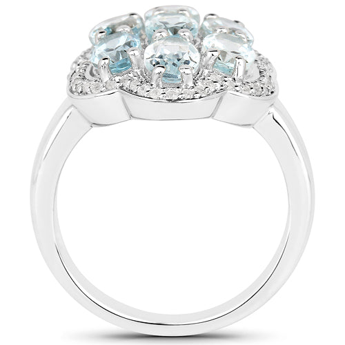 3.09 Carat Genuine Aquamarine and White Zircon .925 Sterling Silver Ring by Bids.com