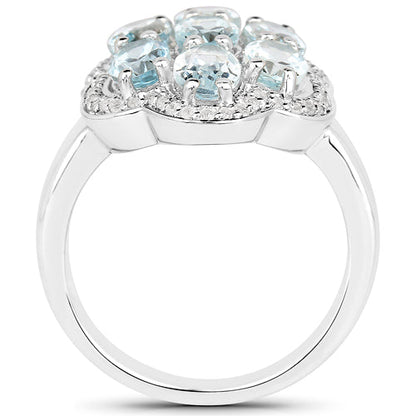 3.09 Carat Genuine Aquamarine and White Zircon .925 Sterling Silver Ring by Bids.com