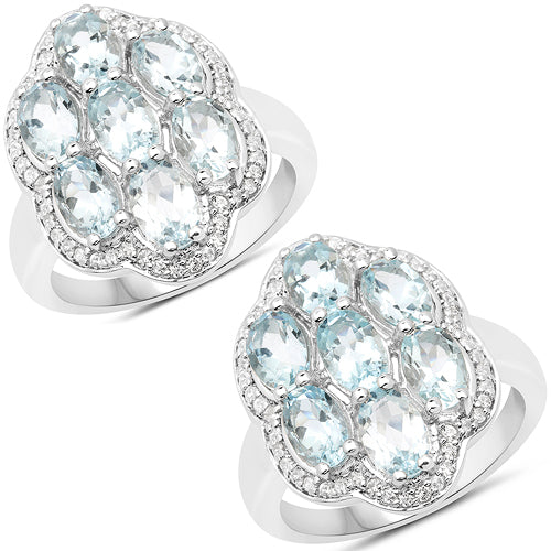 3.09 Carat Genuine Aquamarine and White Zircon .925 Sterling Silver Ring by Bids.com