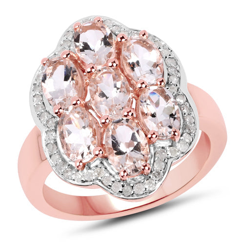 3.06 Carat Genuine Morganite and White Diamond .925 Sterling Silver Ring by Bids.com