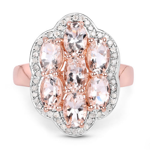 3.06 Carat Genuine Morganite and White Diamond .925 Sterling Silver Ring by Bids.com