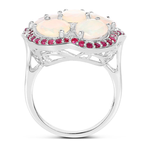 4.66 Carat Genuine Ethiopian Opal and Ruby .925 Sterling Silver Ring by Bids.com