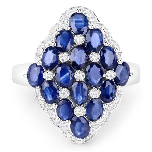 3.48 Carat Genuine Blue Sapphire and White Zircon .925 Sterling Silver Ring by Bids.com