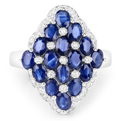 3.48 Carat Genuine Blue Sapphire and White Zircon .925 Sterling Silver Ring by Bids.com