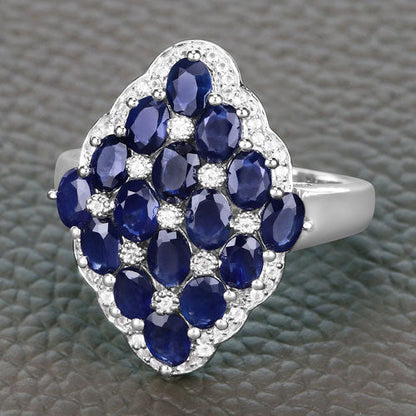 3.48 Carat Genuine Blue Sapphire and White Zircon .925 Sterling Silver Ring by Bids.com