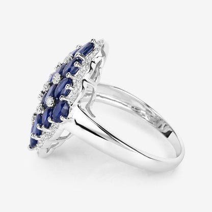 3.48 Carat Genuine Blue Sapphire and White Zircon .925 Sterling Silver Ring by Bids.com
